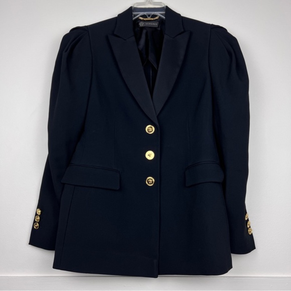 Versace 2020 Rare Puff Sleeve Shoulder Logo Button Blazer Jacket - Picture 3 of 13